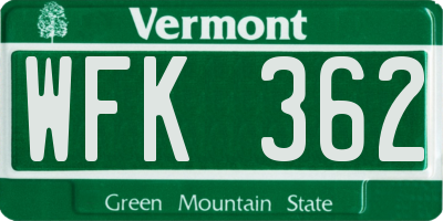 VT license plate WFK362