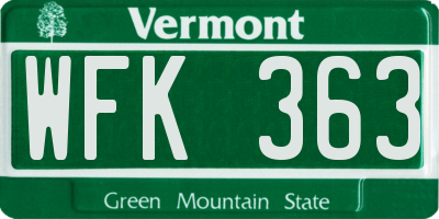 VT license plate WFK363