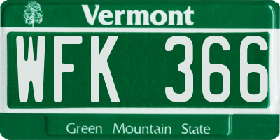 VT license plate WFK366