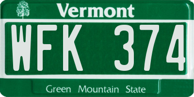 VT license plate WFK374