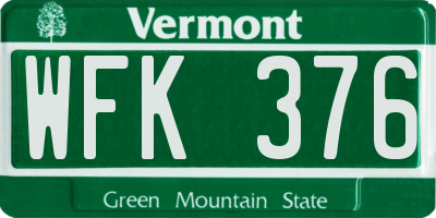 VT license plate WFK376