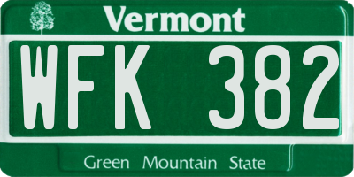 VT license plate WFK382