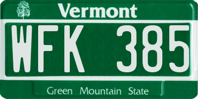 VT license plate WFK385