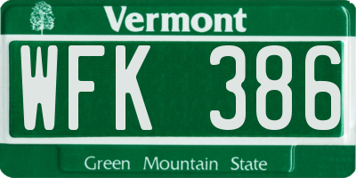 VT license plate WFK386
