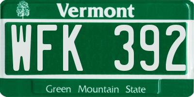 VT license plate WFK392