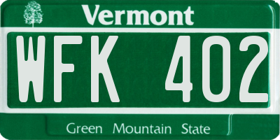 VT license plate WFK402