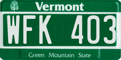 VT license plate WFK403