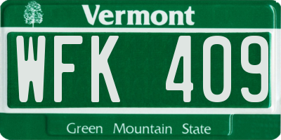 VT license plate WFK409