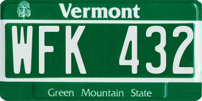 VT license plate WFK432
