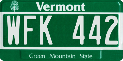 VT license plate WFK442