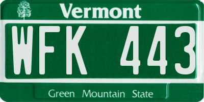 VT license plate WFK443
