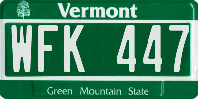 VT license plate WFK447