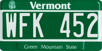 VT license plate WFK452