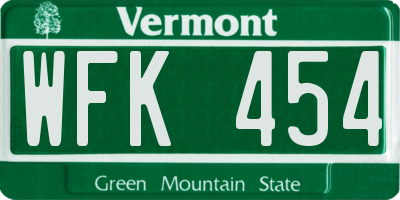 VT license plate WFK454