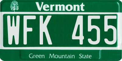 VT license plate WFK455