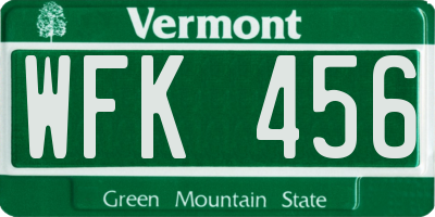 VT license plate WFK456