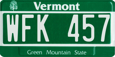 VT license plate WFK457