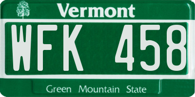 VT license plate WFK458