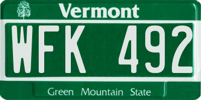 VT license plate WFK492