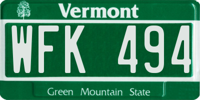 VT license plate WFK494