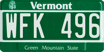 VT license plate WFK496
