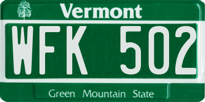 VT license plate WFK502