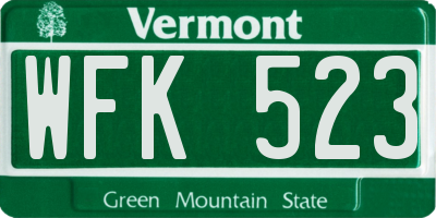 VT license plate WFK523