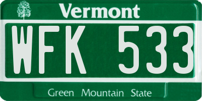 VT license plate WFK533