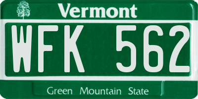 VT license plate WFK562