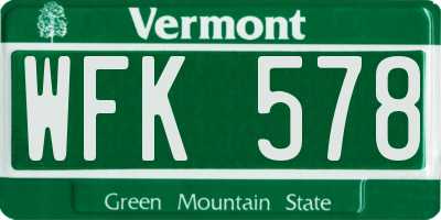 VT license plate WFK578