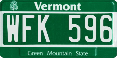 VT license plate WFK596
