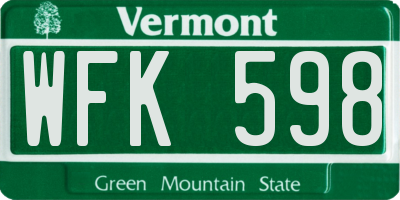 VT license plate WFK598