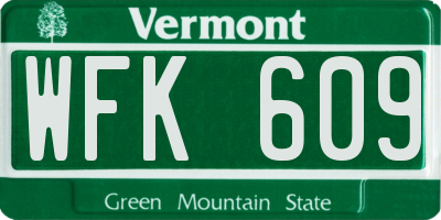 VT license plate WFK609