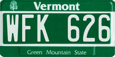 VT license plate WFK626