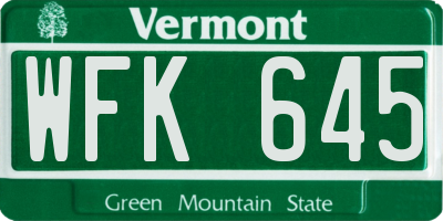 VT license plate WFK645