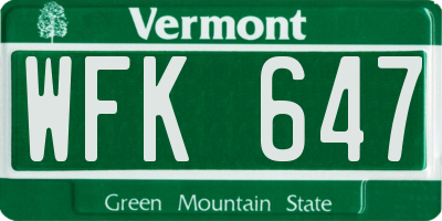 VT license plate WFK647
