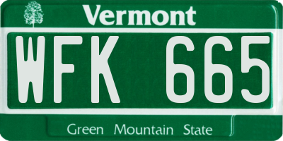 VT license plate WFK665