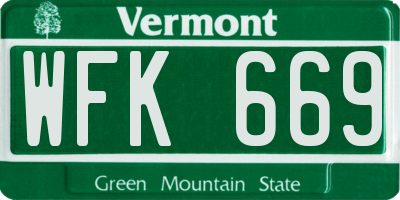 VT license plate WFK669