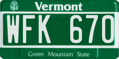 VT license plate WFK670