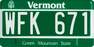 VT license plate WFK671