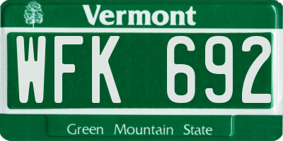 VT license plate WFK692