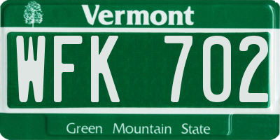 VT license plate WFK702