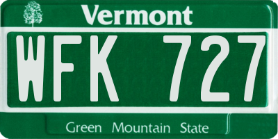VT license plate WFK727