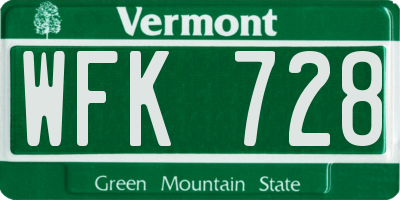 VT license plate WFK728
