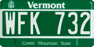 VT license plate WFK732