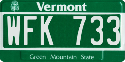VT license plate WFK733