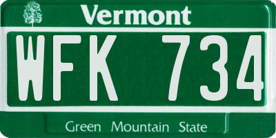 VT license plate WFK734
