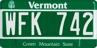 VT license plate WFK742