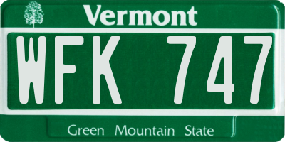 VT license plate WFK747