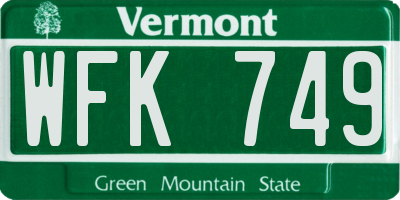 VT license plate WFK749